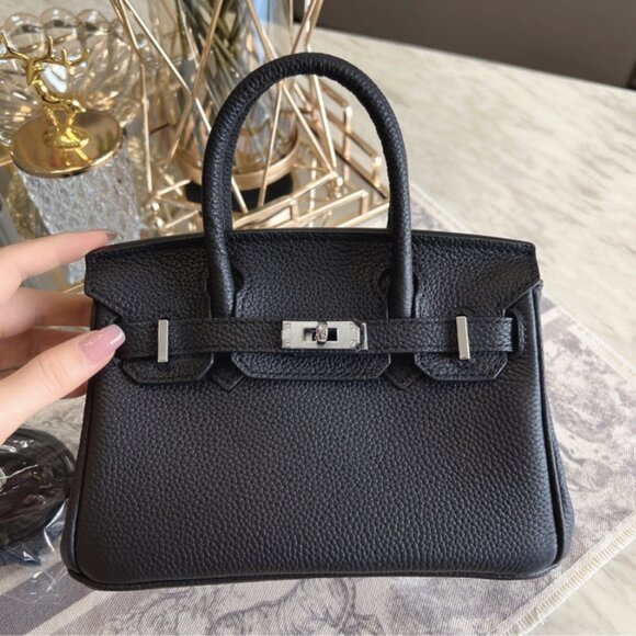Handbags - Black genuine leather women's handbag | Silver Hardware SHW | Available 2 Sizes